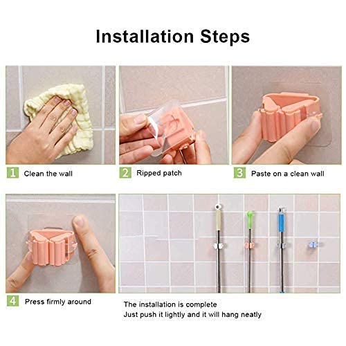 Plastic Mop Holder Wall Mounted Self Adhesive Broom Stick Holder (Pack of 3)