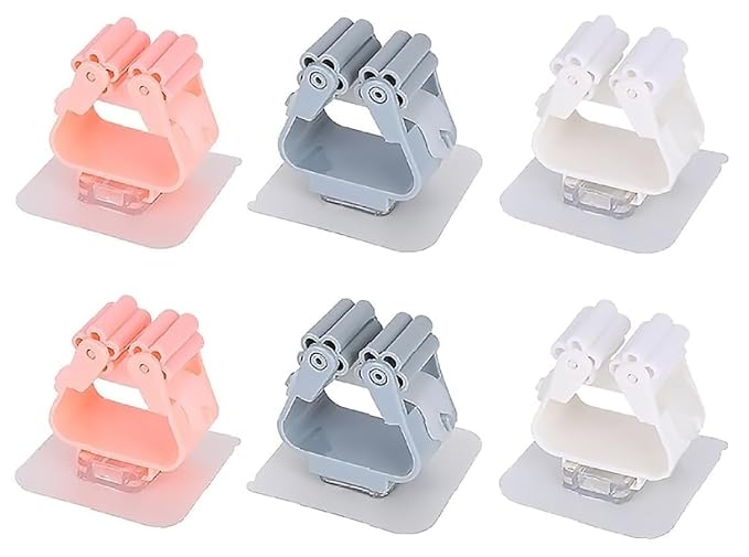 Plastic Mop Holder Wall Mounted Self Adhesive Broom Stick Holder (Pack of 3)
